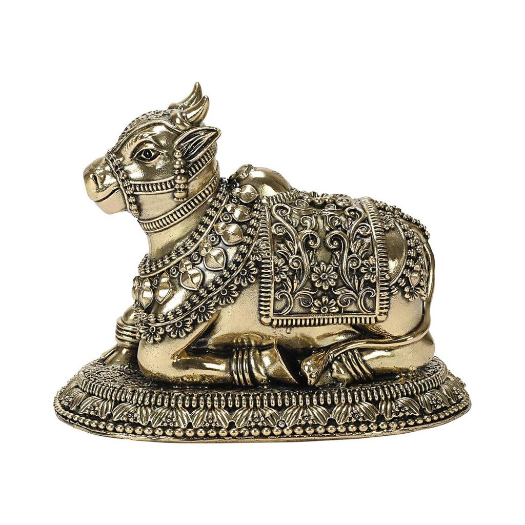 Kartique Brass Nandi Bull Idol Antique Finish Sacred Cow Statue Indian Religious Decor Vastu