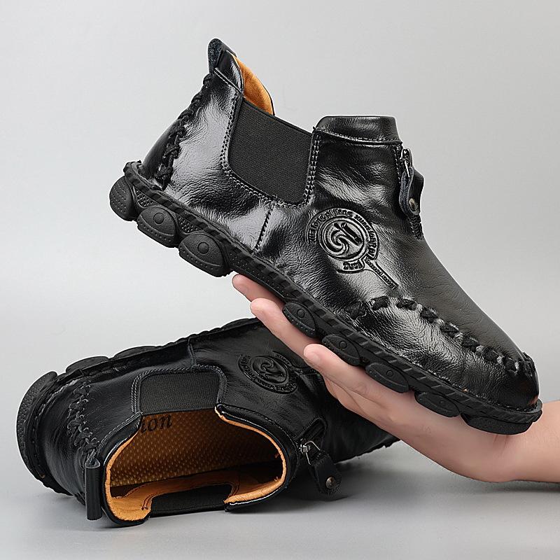 

Autumn and winter new hot-selling large-size men s tooling Martin boots genuine leather cowhide hand-stitched cotton men s shoes 38