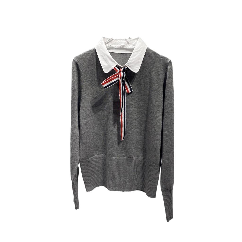Women's British Style Sweater: Faux Two-Piece Wool Knit Pullover with Shirt Collar, Long Sleeves - Autumn/Winter New Arrival