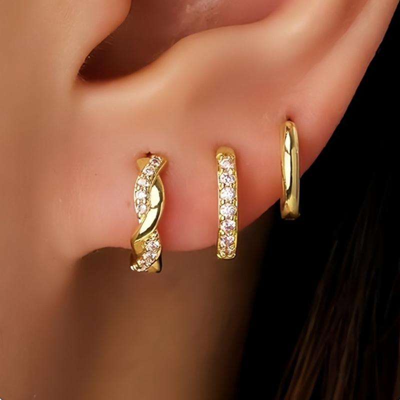 3 STÜCKE Edelstahl Goldfarben Kreis Creolen Set für Damen Einfache Zirkon Blume Ohrstecker Knorpelpiercing Schmuck