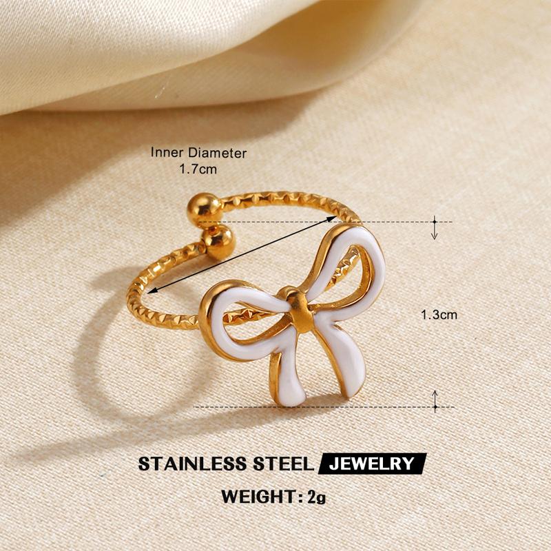 

Stainless Steel Bowknot Heart-Shaped Open Rings for Women Minimalist White Drip Oil Sun Geometric Finger Ring Charms Zircon