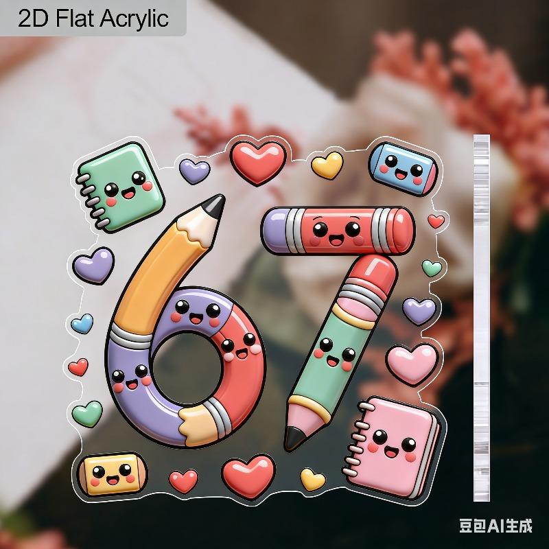 2D Flat Number 67 Shaped Acrylic Decorative Sign, Pencil-Shaped Design, Suitable for wall decoration, porch, room, villa, accents Home, Hallway, or Wo