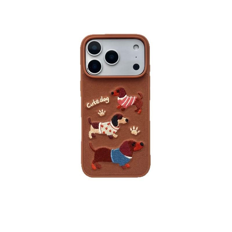 Autumn and Winter Cute Brown Embroidered Dachshund for iphone11Promax Apple 11 Mobile Phone Case 11 Cartoon 11 Women