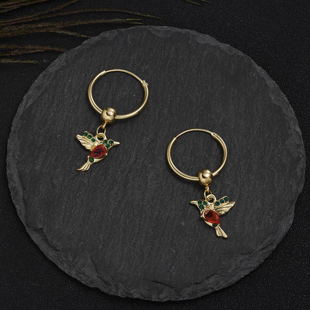 Hummingbird Animal Earrings With Rhinestone Decor For Unique Party Wear