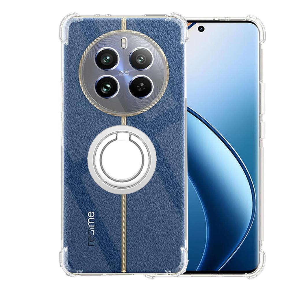 

Противоударный прозрачный чехол для телефона с подушкой безопасности для Realme 12 Pro Plus, кольцевой держатель, Мягкая задняя крышка из ТПУ для Realme 12 5g For Realme 12 Pro серебряный