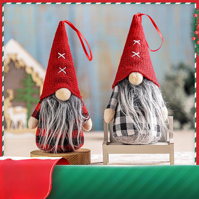 Christmas Nordic Plaid Cloth Faceless Rudolph Christmas Tree Small Pendant, Doll, Doll Small Gift Pendant