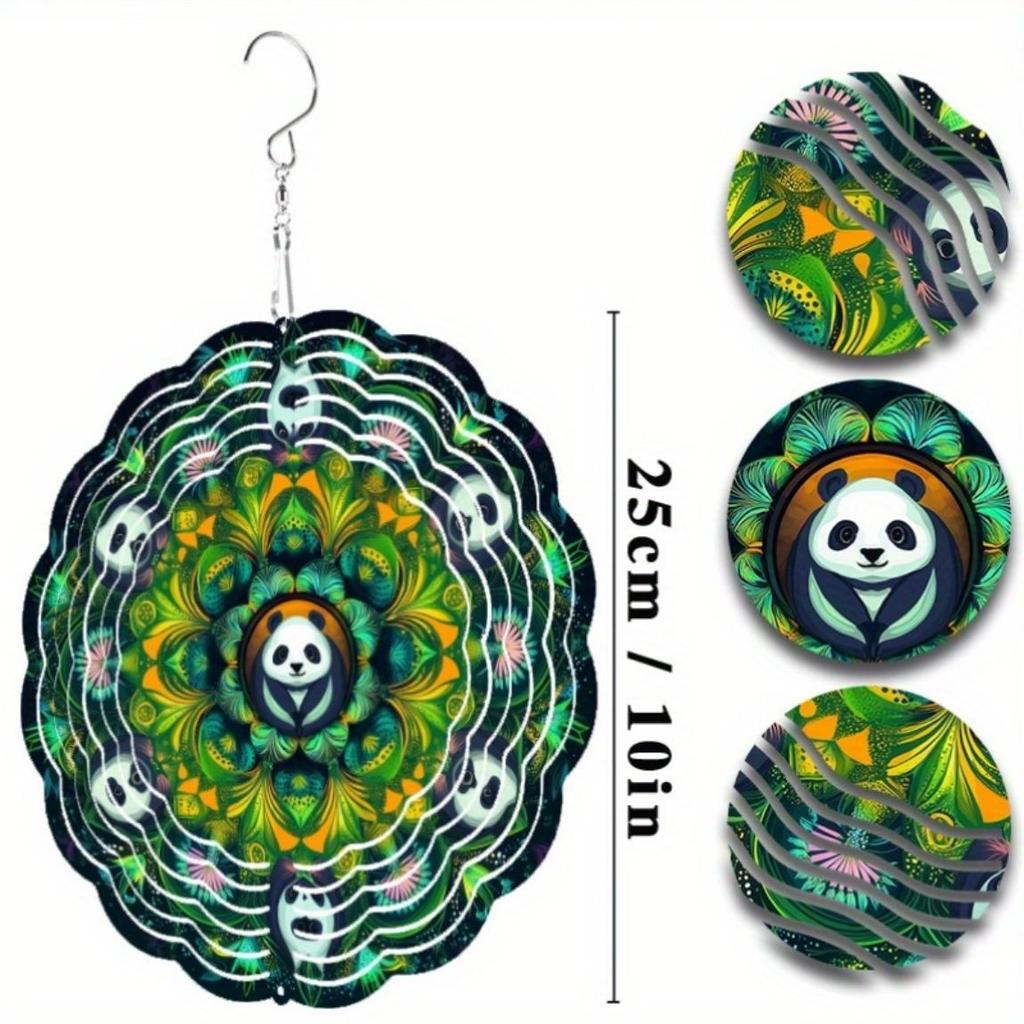 Panda Printed Wind Chime Rotating Design 360 Hook Perfect for All Seasons Garden Decor No Electricity Needed General Occasion