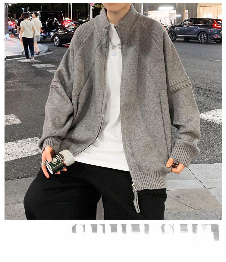 Herren-Strickjacke mit Stehkragen, locker geschnitten - Trendige amerikanische Strickware für Frühling und Herbst