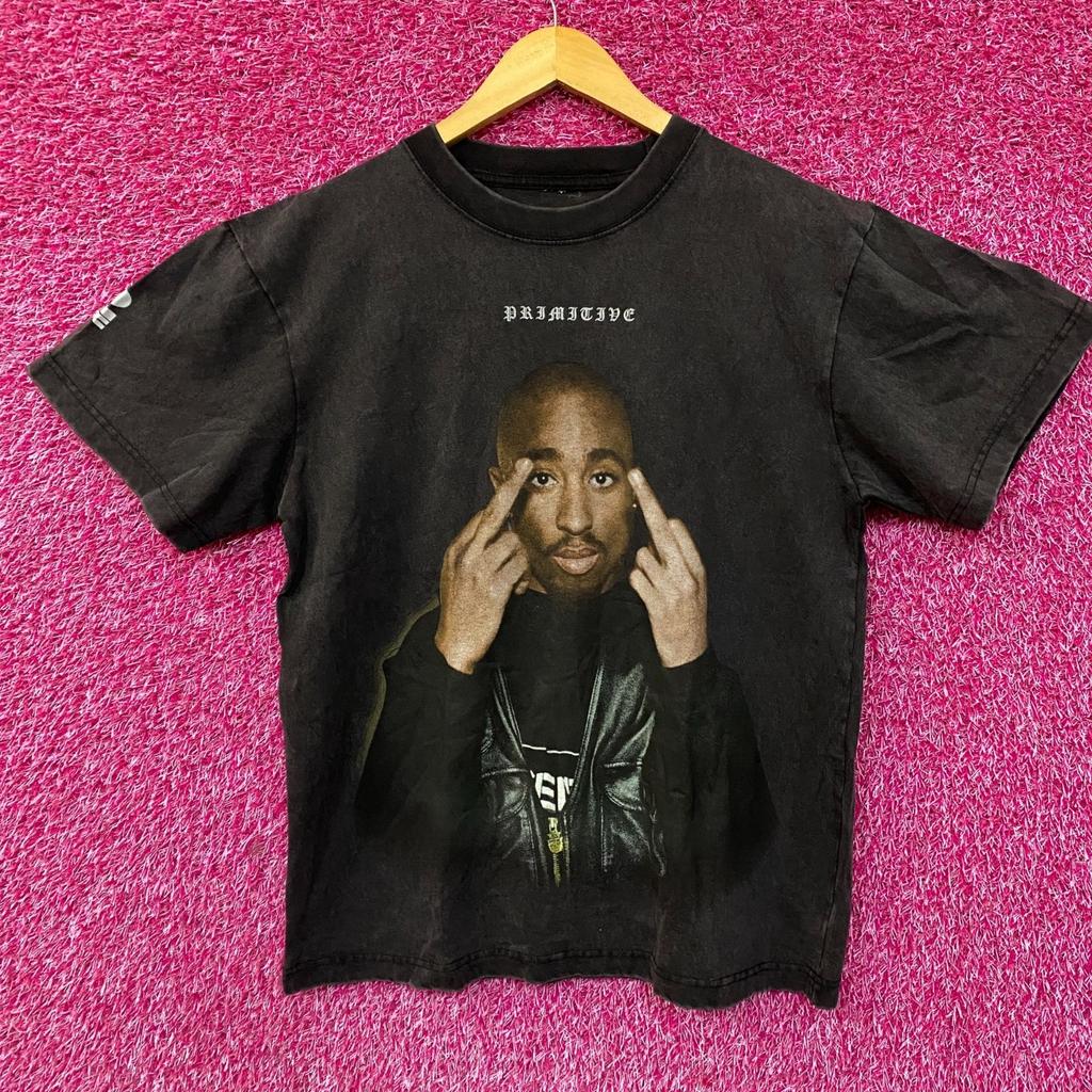 Primitive x Tupac Double Finger Hip-Hop 100% Cotton T-shirt Mens Tees Top