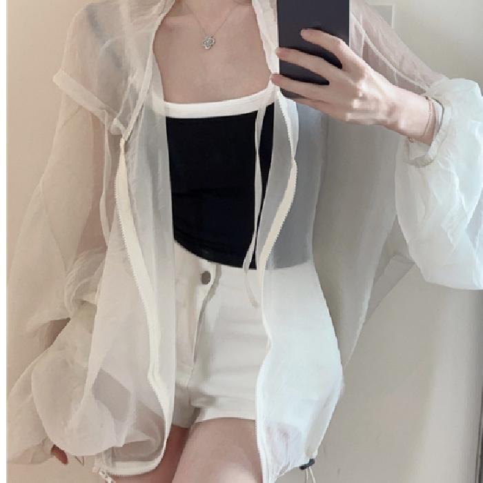 Original fabric, summer ice silk light jacket loose sunscreen shirt long sleeve hooded top trendy