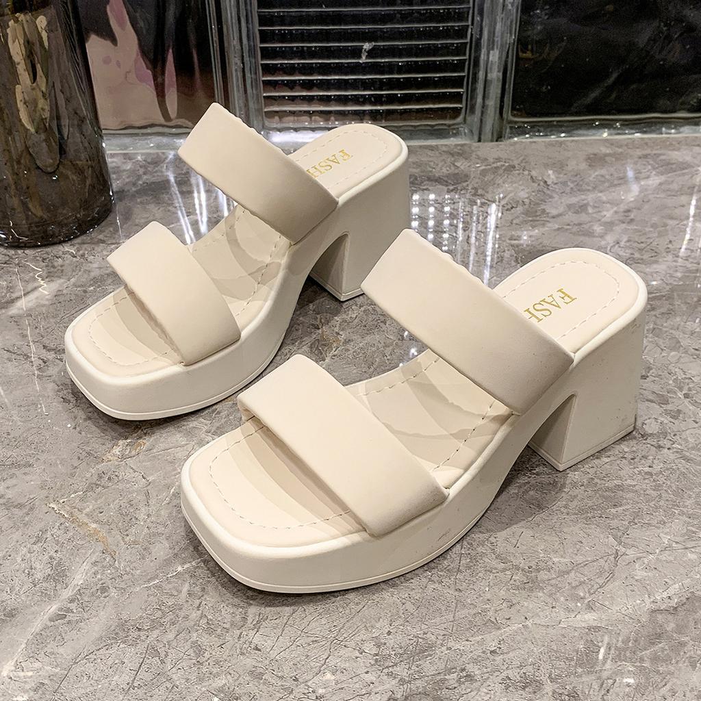 Thick-soled One-word Cool Slippers Women's Fashion Heightening Outer Wear Slippers Thick Heel Sandals Women
