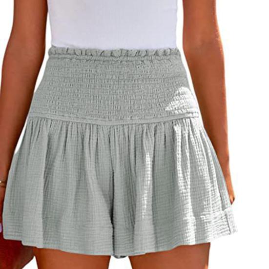 

Woman Shorts Pleated Ruffle Solid Color Elastic High Waist Trousers Streetwear Loose Summer Beach Flowy Casual Short Pants Daily Leisure L