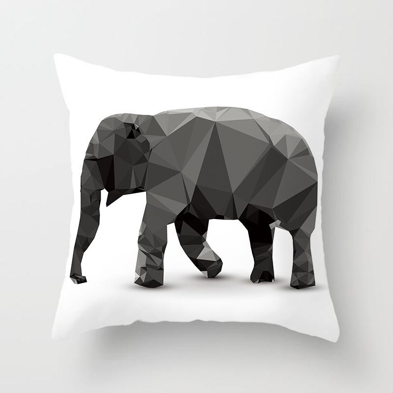 Black and White Ethnic Style Elephant Print Car Cushion Cover Sofa Pillow Cover Homewares