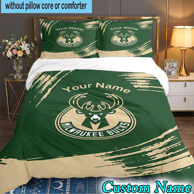Custom Name 3PCS Bucks Team Logo Artwork Bedding Set,Including  Duvet Cover And 2pcs Pillowcases Perfect for Bedroom,Dormitory,Fan Christmas Gift