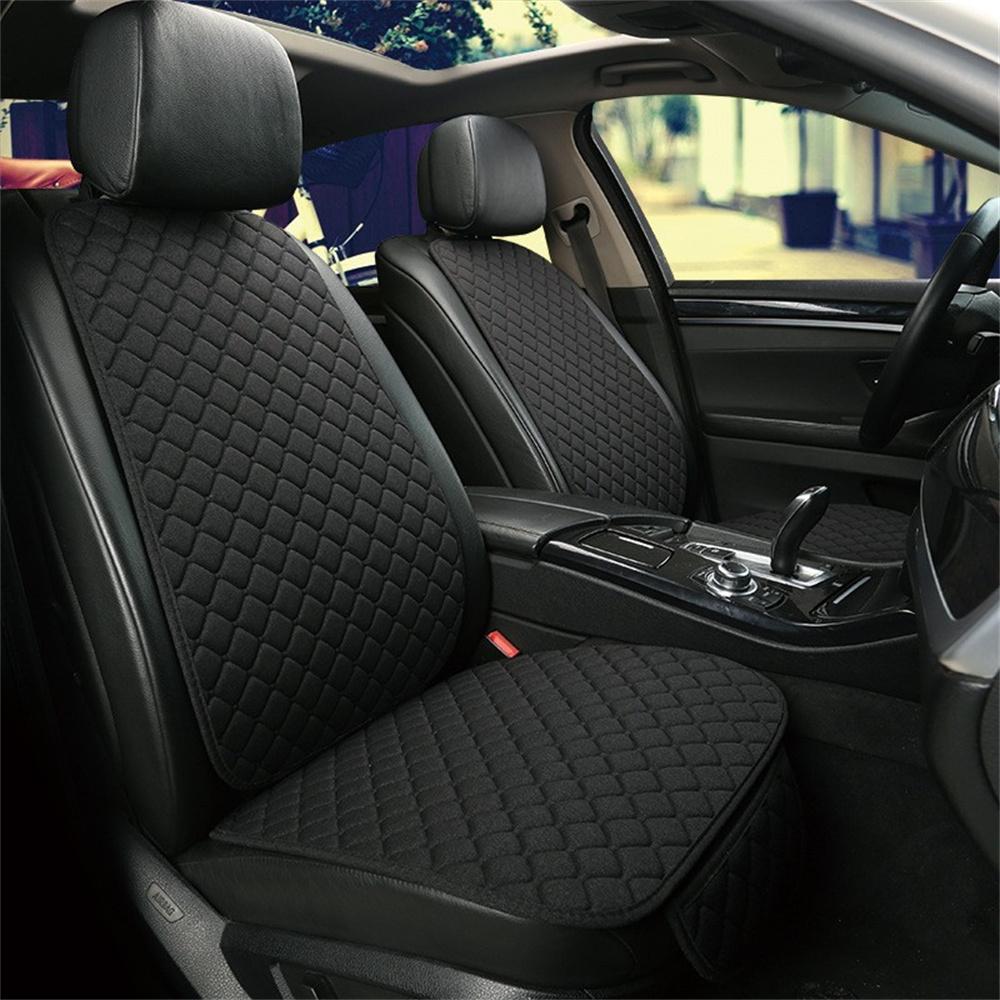 1 Set Black Car Front Seat Cover Cushion Linen Chair Pad Protector with Backrest