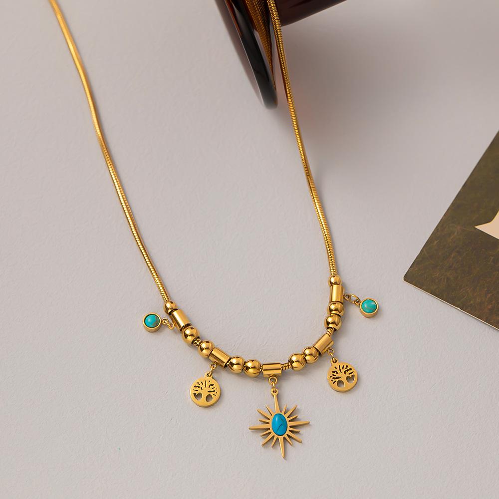 18K Gold Plated Retro French Turquoise Starburst Pendant Necklace