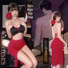 Rose Lady Sexy Backless Cheongsam Nightdress Lingerie Set
