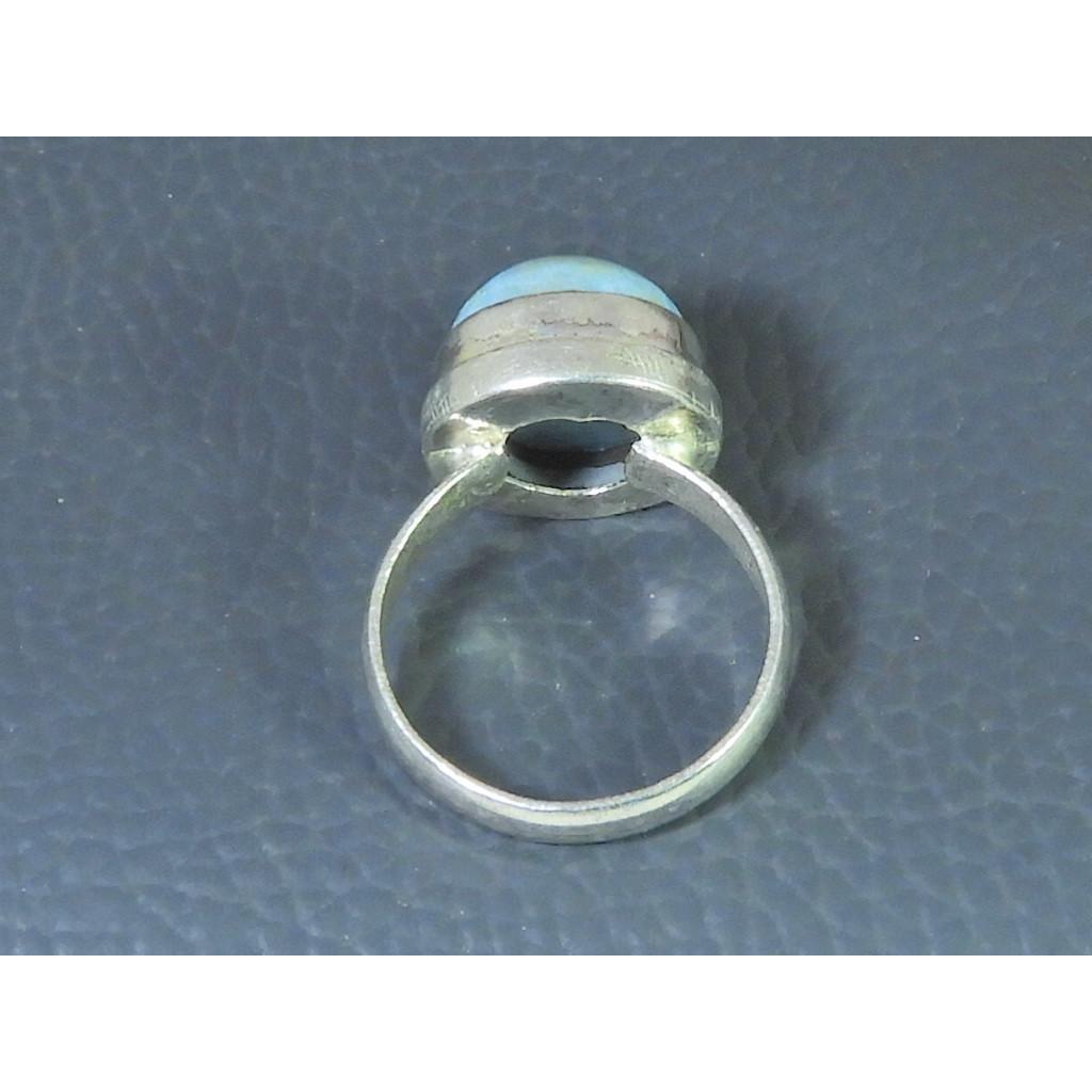Natural Blue Larimar Solid 925 Sterling Silver Handmade Round Ring Size US-9 MK-38
