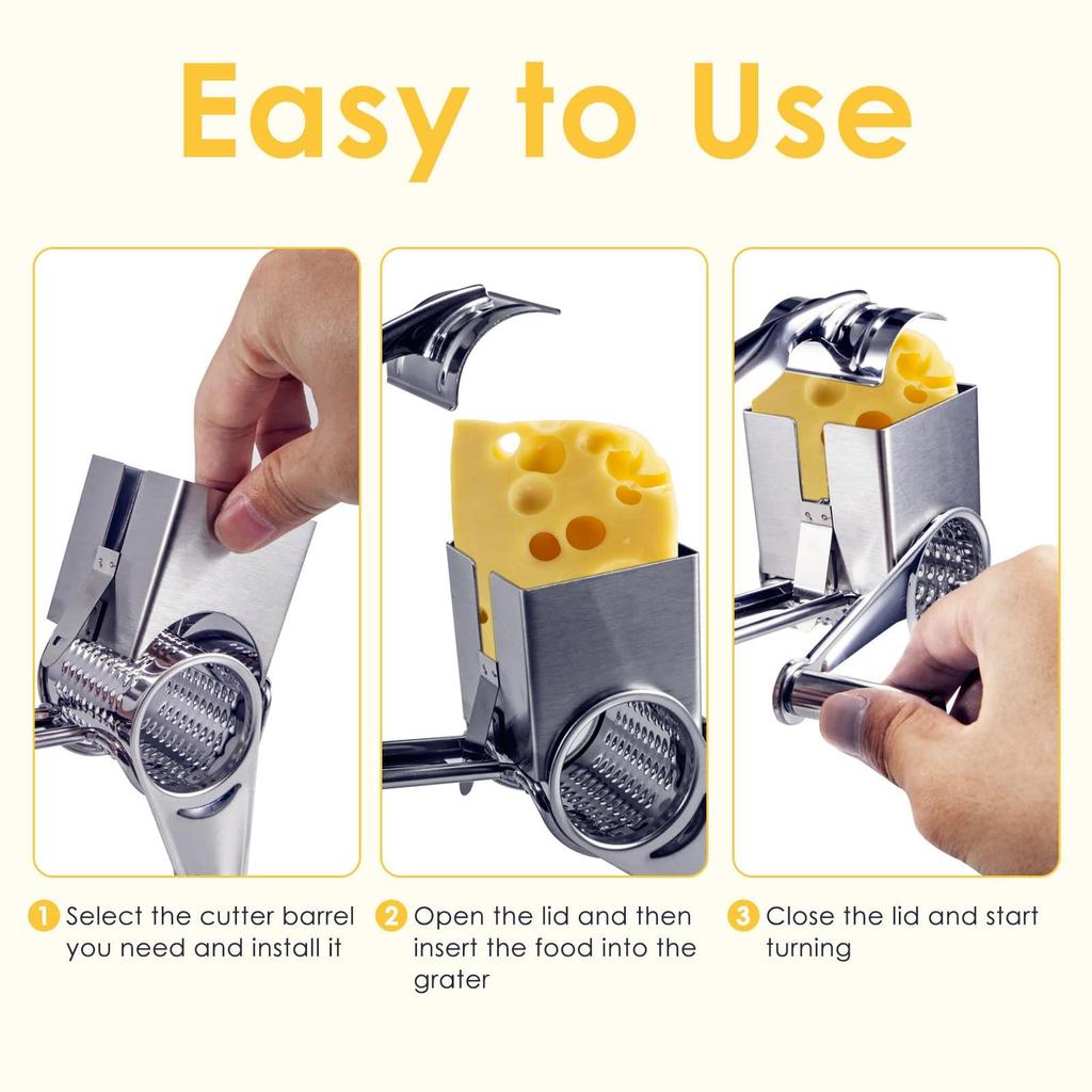 1/4 Stück Rotationsreibe Multifunktional Edelstahl Trommelklingen Manuell Handgehalten Butter Ingwer Hobel für Küchenhelfer