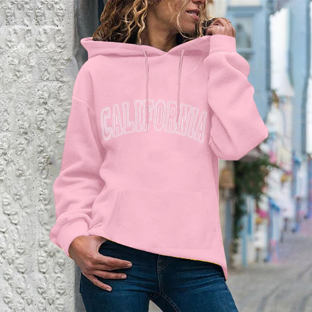 Women's Fashion Casual  New Year Print Hooded Sweatshirt Loose Sports Pullover