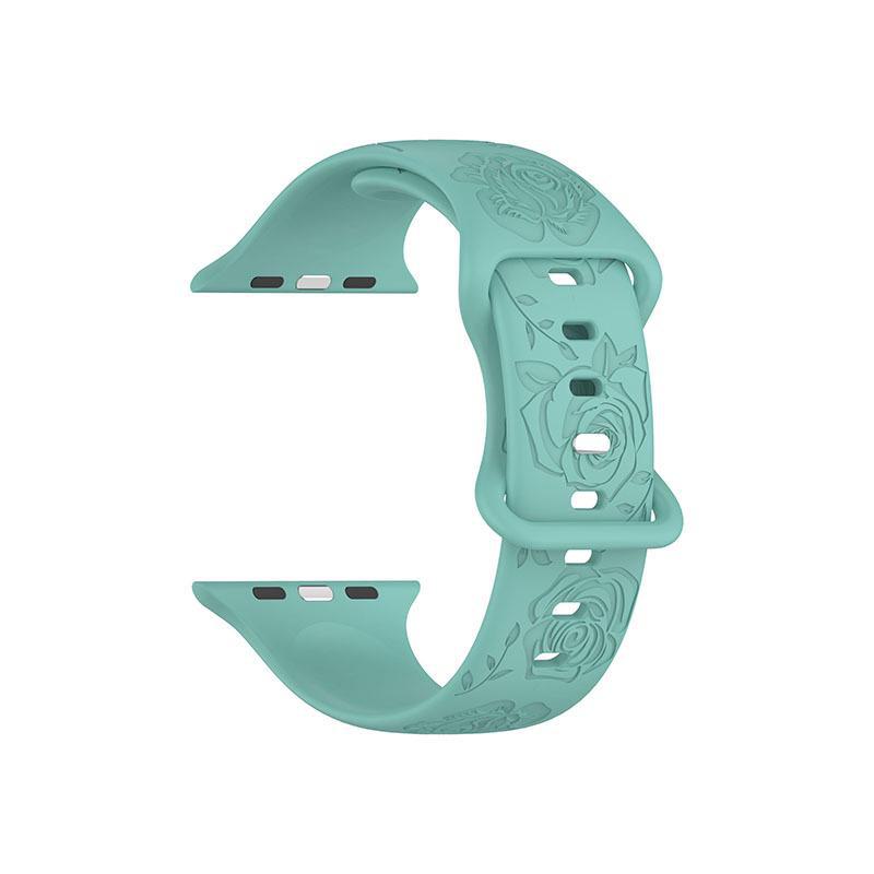 Apple Rose Pattern Silicone Watch Strap for 9th Gen Apple Watch, Laser Engraved Design with Eight-Shaped Buckle