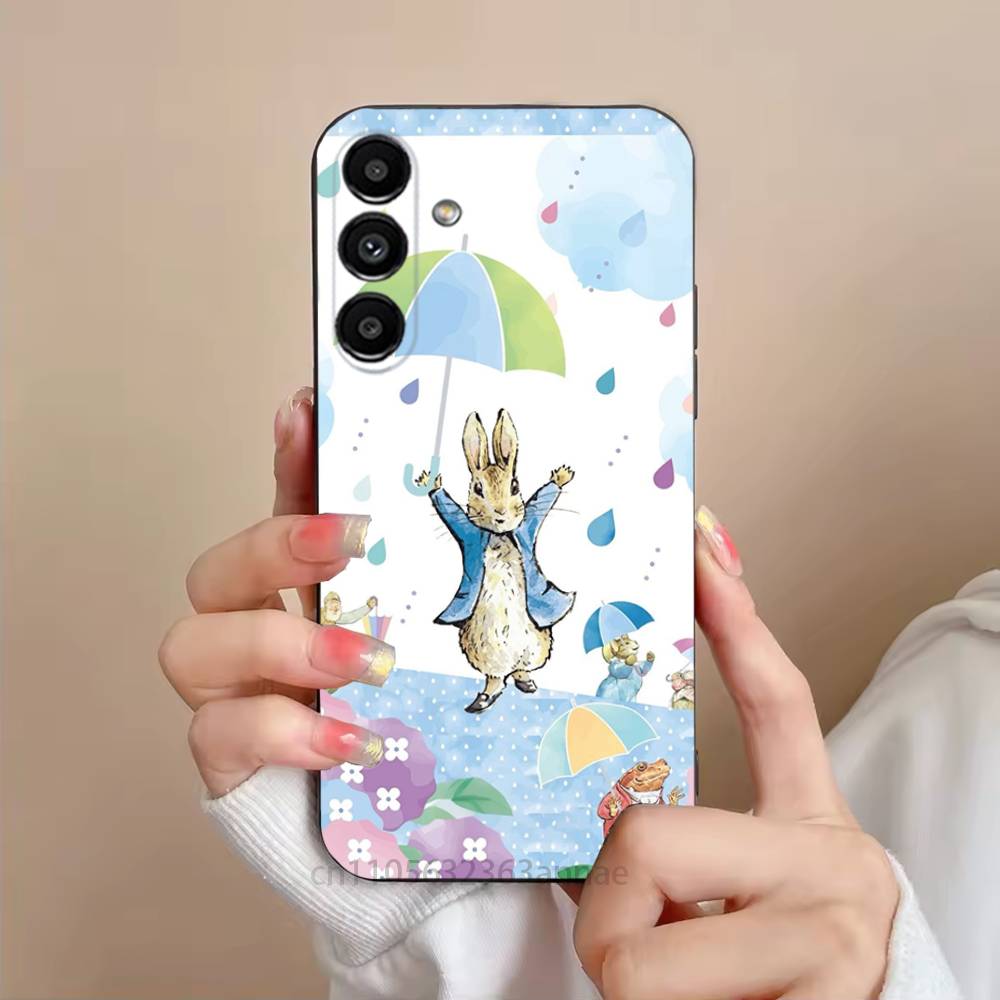 Cute P-PeterS Rabbit Phone Case For Samsung S25,24,23,22,21,S20,Ultra,Plus,FE Black Soft Cover