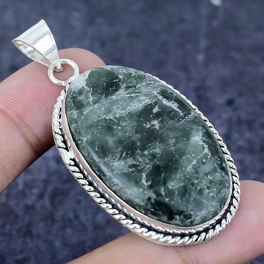 Seraphinit Edelstein 925 Sterlingsilber Schmuck Anhänger 2,36"