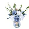 Artificial Flowers with Glass Vase Anti Wilting Anti Fading Realistic Faux Roses for Home Living Room Decor White Blue