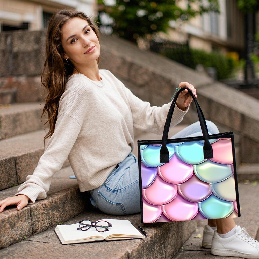 Holographic Mermaid Scale Tote Bag Fashion Daily Shopping Carry Bag for Women Casual Portable Outdoor Shoulder Pouch
