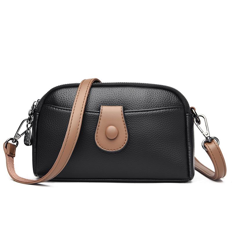 Yiran Jewelry Ring Contrasterende Horizontale Mobiele Telefoontas PU Leer Modieuze Dames Schoudertas Zomer Casual Eenvoudige Moedertas Dames Crossbody Tas black