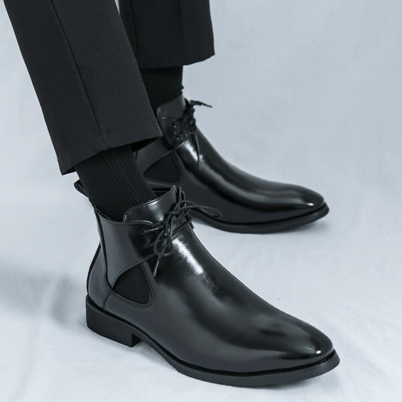 2024 Brand New Men's Comfortable Lace Up Brown High Top Leather Shoes Autumn Men's Pointed Business Breathable New Knight Boots