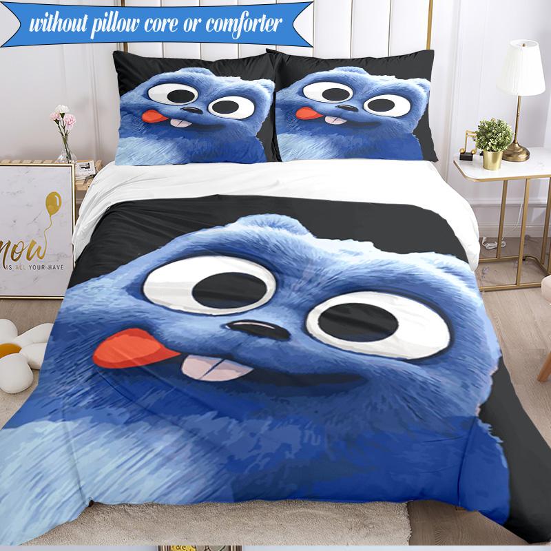 Bear And Blue Critter Adventure 3pcs K-pop music group Bedding set,Ideal for Bedroom, Dormitory,Including Duvet Cover And 2pcs Pillowcases,Fan gifts