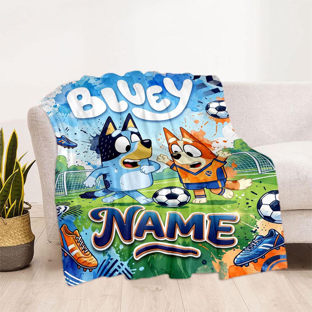 Bluey's Festive Football Fun Customize Your Name Blanket Throw Customizable Blanket Ultra-Soft Suitable for Picnics Chair Bedding Seaside