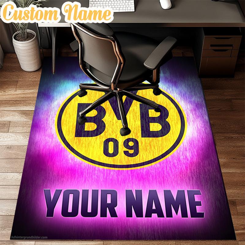 Custom Name Bvb 09 Football Team Rug Office Rug Chair Mat Non Slip Carpet Rugs for Bedrooms Dining Room Living Room Home Decor gifts