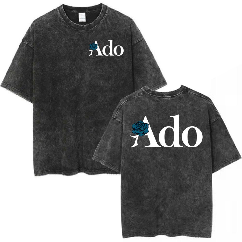 Ado Red Rose 2025 World Tour Hibana Vintage Washed T Shirts Men Women Fashion Harajuku T-shirt High Quality 100% Cotton T-shirts