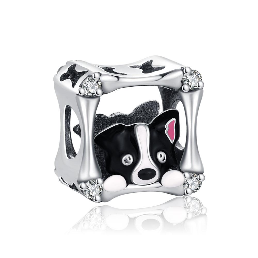 New 925 Silver Cute Cat Dog Charm Heart Pendant Beads Fit Bracelet DIY Women Jewelry Fine Gift