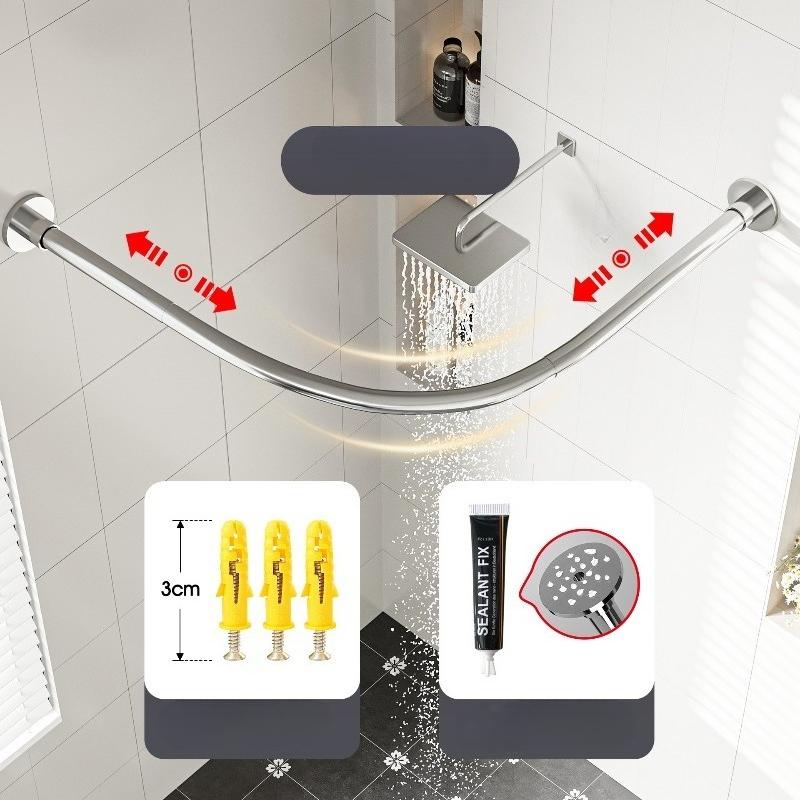 

L Shape/U Shape 304 Stainless Steel Bathroom Shower Curtain Rod Retractable Clothes Bar, Punch Painted Curtains Pole