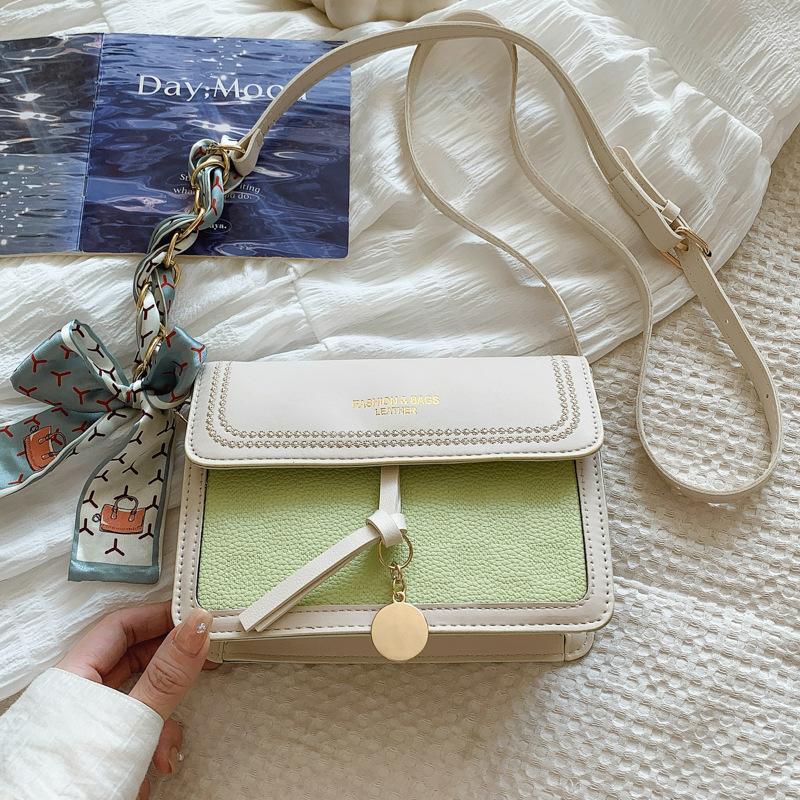 Premium texture foreign style small bag women's bag 2025 summer new versatile single shoulder oblique span bag contrasting color small square bag wome