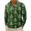 Men's Casual Christmas Print Button Long Sleeve Shirt