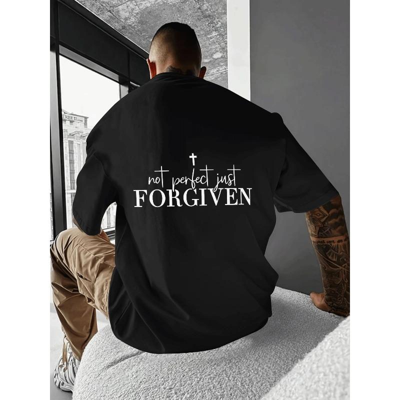 

Men S Fashion Casual Trendy Graphic T-Shirt with Short Sleeves, Featuring a Cross Text Design, Perfect for Everyday Wear 4XL чорний