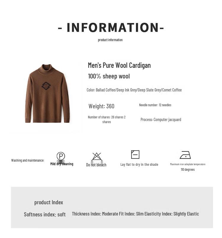 Hengyuanxiang 112811 Men's 100% Wool High-Neck Pullover Sweater