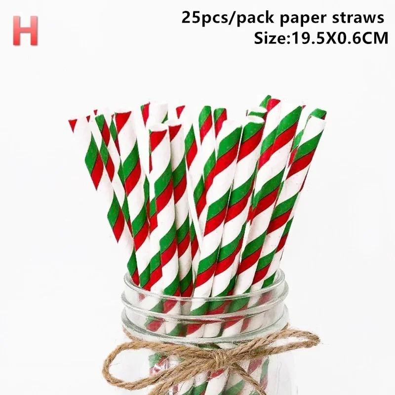 New 25pcs Disposable Christmas Paper Straws Snowflake Tree Drinking Straw Merry Christmas Decorations New Year Party Supplies