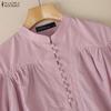 ZANZEA Women Casual Round Neck Short Sleeve Loose Patchwork Crochet Blouse