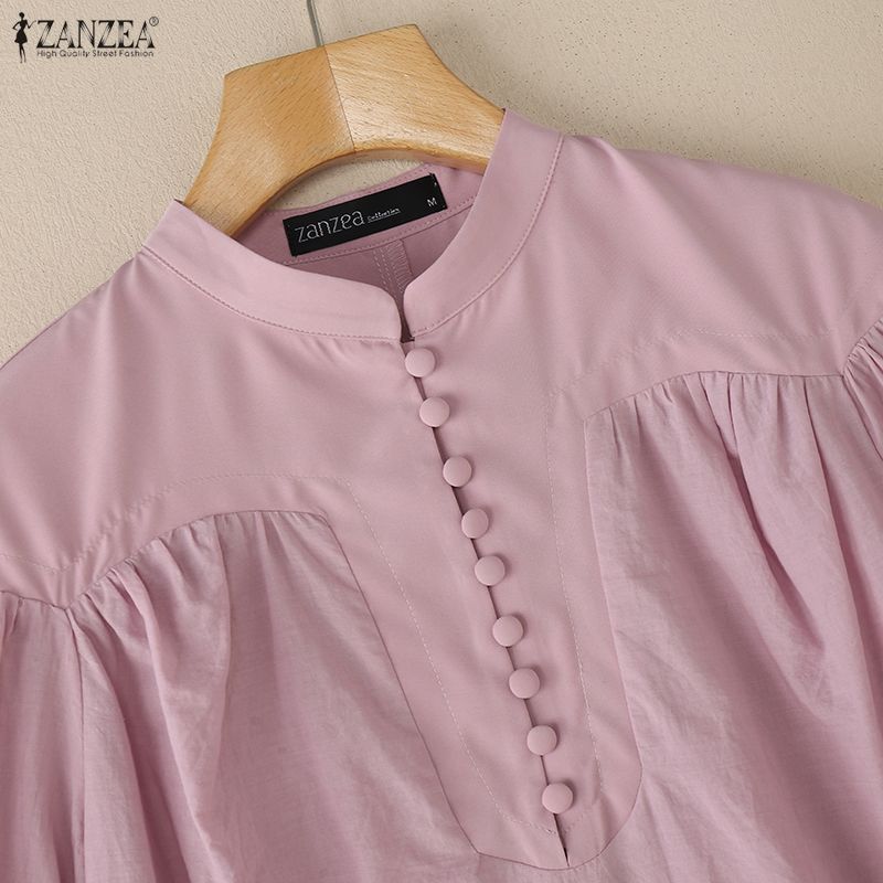 ZANZEA Women Casual Round Neck Short Sleeve Loose Patchwork Crochet Blouse