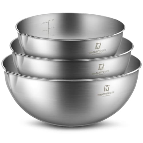 3-Piece Stainless Steel Mixing Bowl Set, Silver, with Nesting Bowls and Pure Spout, Multipurpose Kitchen Basket, Approx. 1.50L / 3.00L / 4.00L (Untint