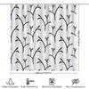 Modern Black Tree Branches Print Shower Curtain For Bathroom Decor White With Green Trim