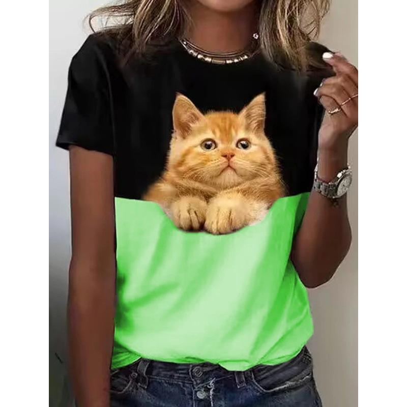 3D Cat Cartoon Couple Trendy Brand Women's T-shirt Short Sleeve T-shirt
