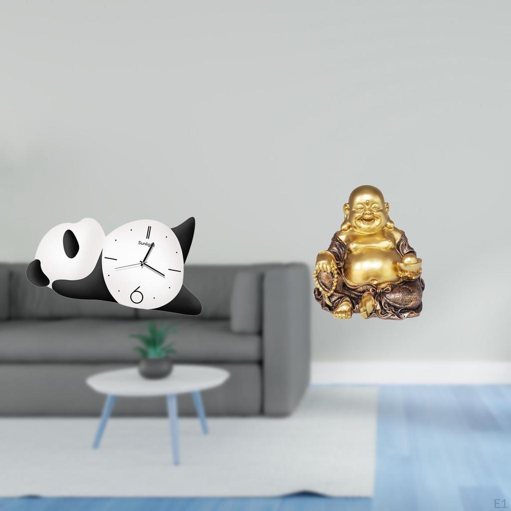 Panda Buddha Wall Clock Sculpture Modern Cute Home Decor Feng Shui Tabletop Ornament for Living Room