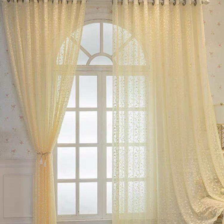 Light Luxury Gauze Curtain Living Room Balcony Curtain Bedroom Window Screen Blackout Pastoral Embroidery Bay Window White Yarn