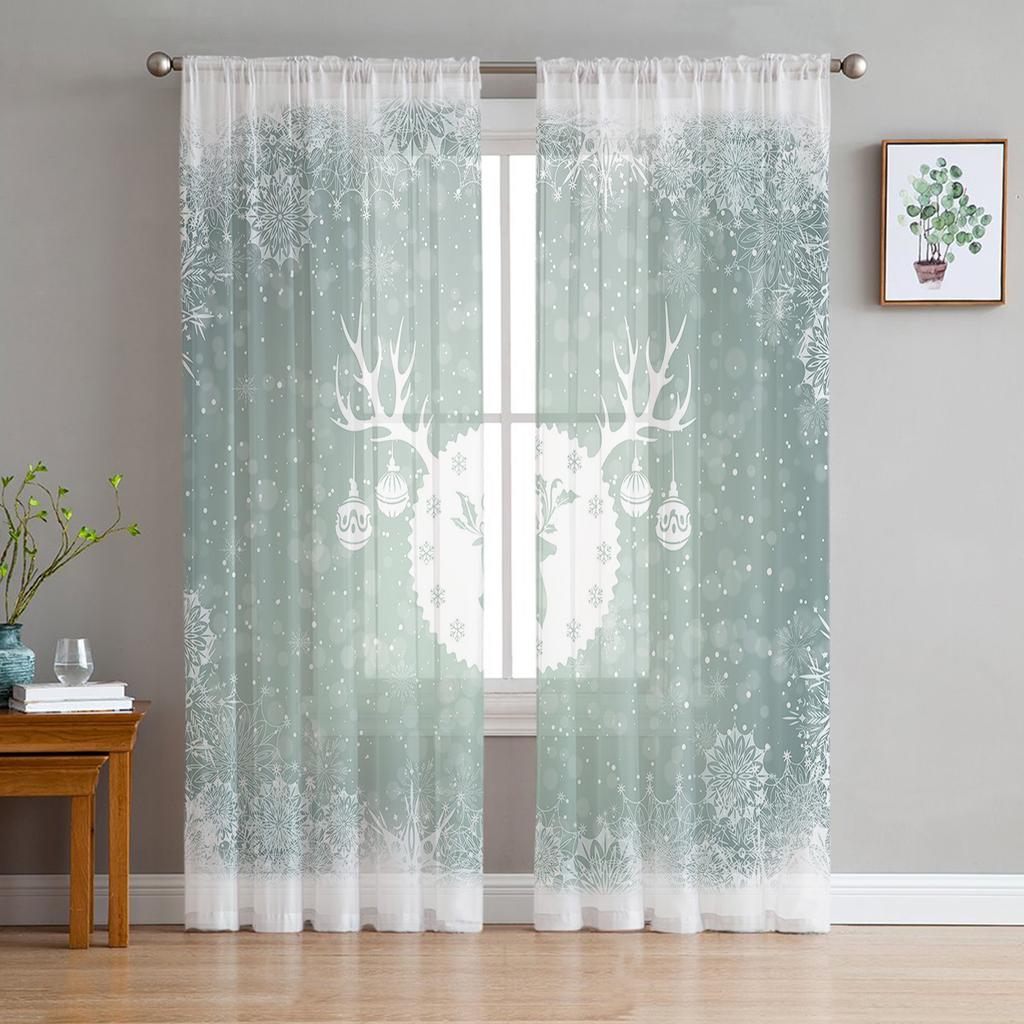 Weihnachtsstern-Hirsch-Wohnzimmer, transparenter Tüll-Fenstervorhang, Schlafzimmer, Küche, Dekor, Schleier, Vorhänge